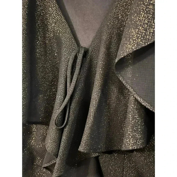 Halston cocktail dress ruffled black with sparkles mini size 14 - Picture 3 of 5